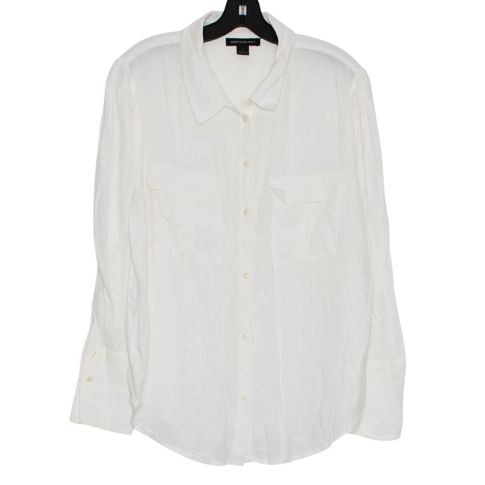 Something Navy Top Minimalist Coastal Preppy Classic Scandi Button Up White XL